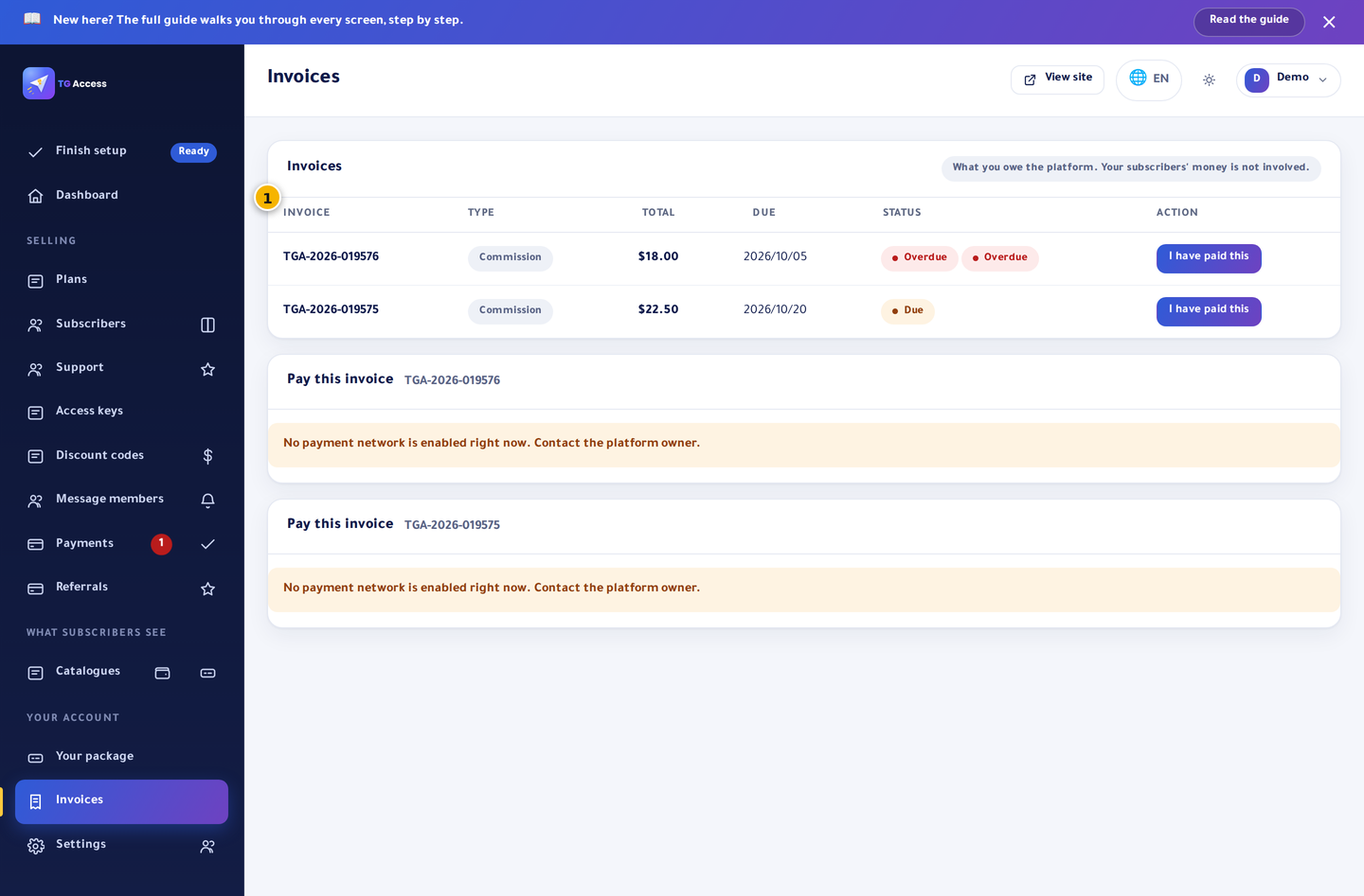 Commission invoices