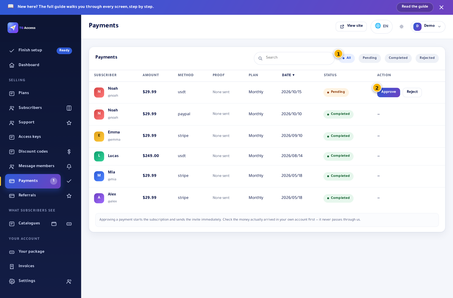 The payments page