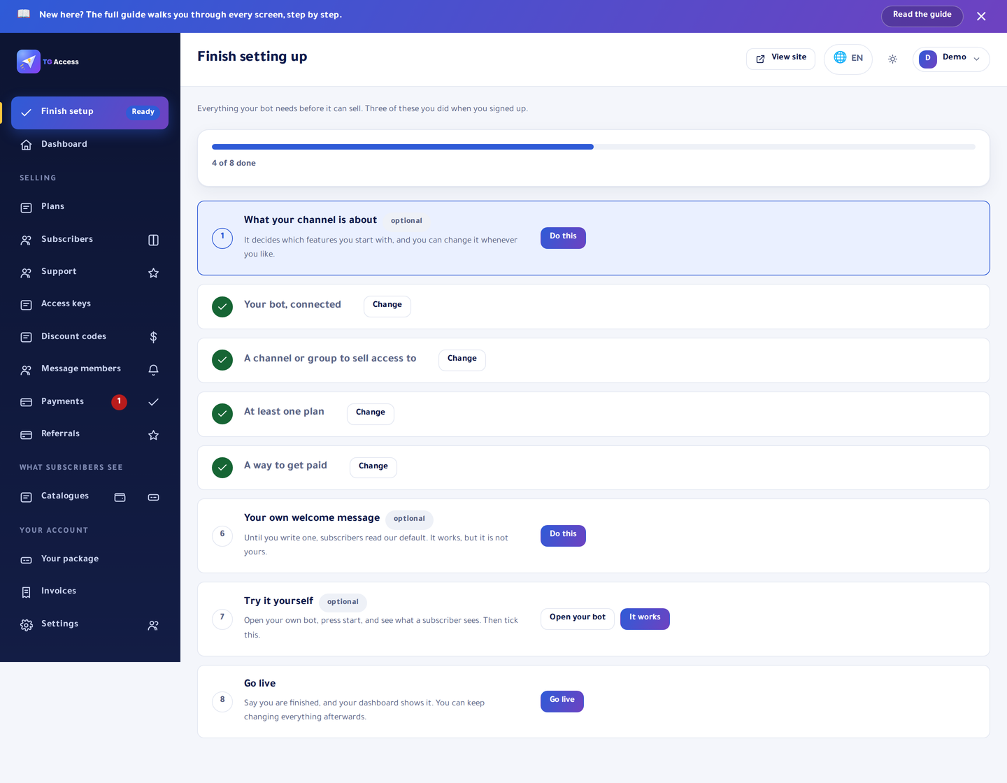 Finishing setup